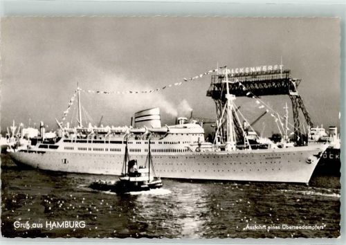 Hamburg 1966 Ausfahrt eines Überseedampfers Dampfpinasse
