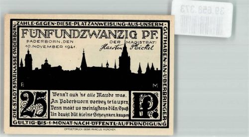 Paderborn 1921 25 Pfennig Hophei