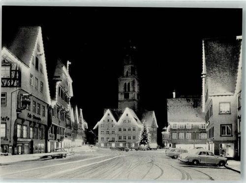 Biberach Winter Marktplatz Mercedes Oldtimer Weihnachtsbaum bei Nacht