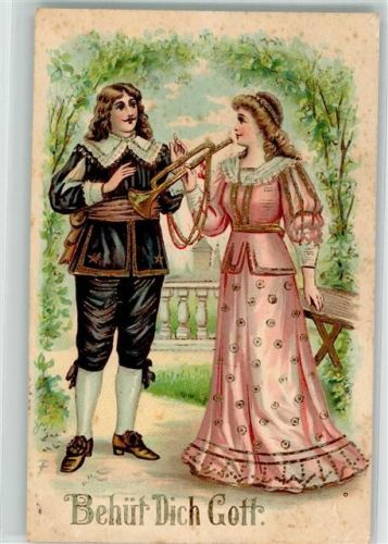 1909 mit junger Dame im Park Behüt Dich Gott Lithographie A.S.B. 221