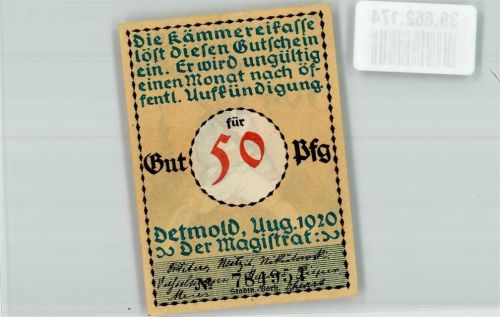 Detmold 1920 50 Pfg Gutschein Nr. 784954