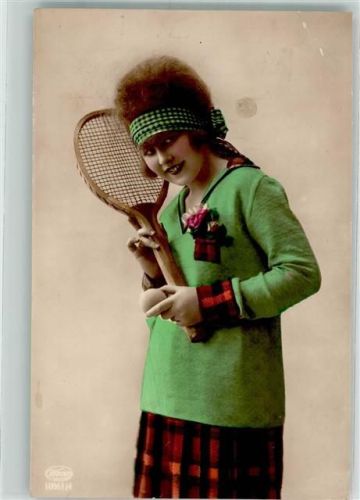 1925 - 1930 Frau Tennisschläger Foto coloriert Verlag Weco