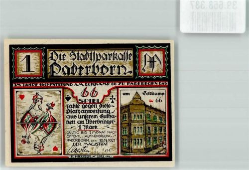 Paderborn 1921 1 Mark Im Jahre 1652 entstand am Eckkamp 66 das Spiel 66