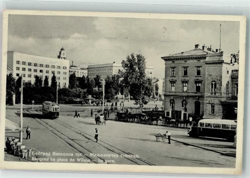 Beograd 1937 Straßenbahn Omnibus Bahnhof Foto AK