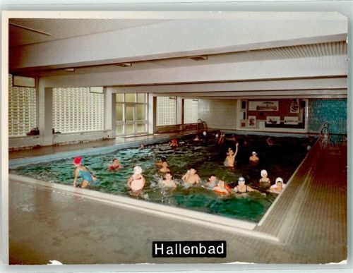 Nunkirchen Hallenbad Bademode Schwimmbad Ort handschriftlich Foto Original aus Archiv eines Ansichtskartenverlags