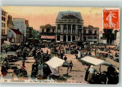 Cherbourg-Octeville 1919 Marktszene la Place du Chateau Theter