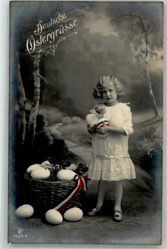1916 Gustav Liersch Serie 7562/4 Ostern Kind Deutsche Ostergrüße Schwarz-Weiß-Rot