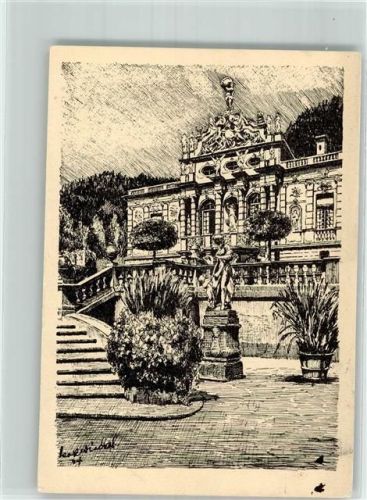 Linderhof 1935 sign. Winkel, Karl Zeichnung von Schloss Linderhof aus Die Bayrische Heimat