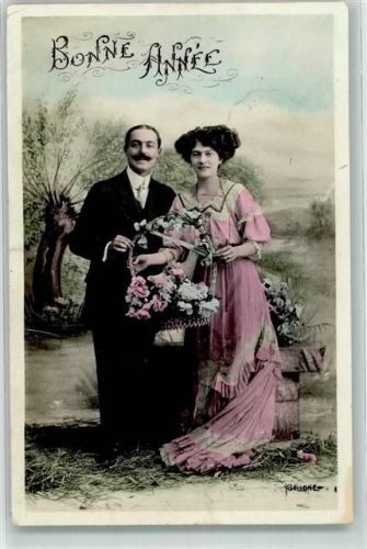 1912 Frau Mann Korb Blumen