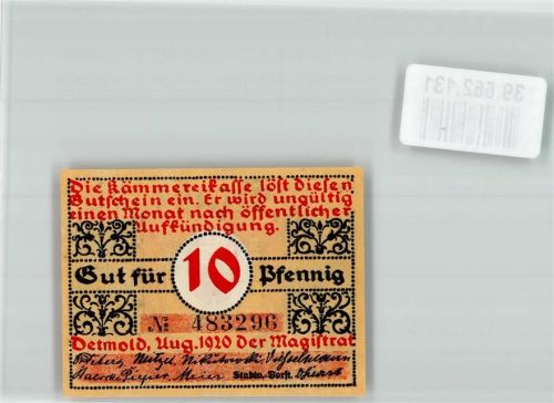 Detmold 1920 Gut für 10 Pfennig Nr. 483296
