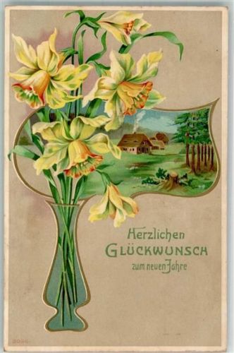 1906 Narzissen in Vase Landschaft Verlag Tannenzweig 3056