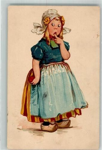 1909 Mädchen in holländischer Tracht macht einen erstaunten Gesichtsausdruck