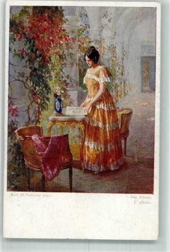 1910 sign. Schuster, Karl Junge Frau betrachtet ein Album Moderne Kunst