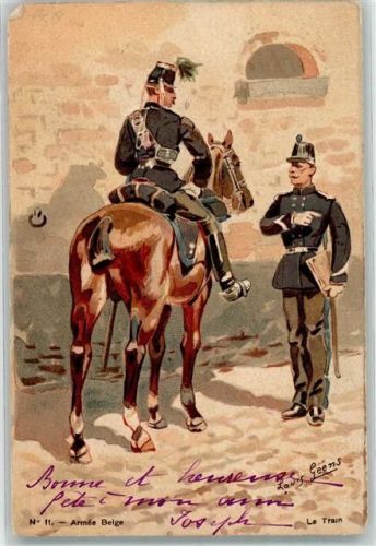 Verviers 1907 sign. Geems, L. Uniform Armèe Belge le Train Ort lt. Stempel Künstlerkarte
