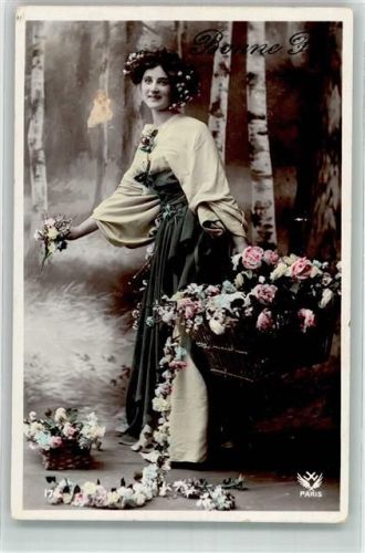 1911 Frau Blumen Korb