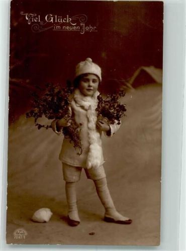 1918 Verlag Erkal Serie 7147/1 Kind Gamaschen Pelzschal Kleeblatt im Topf r