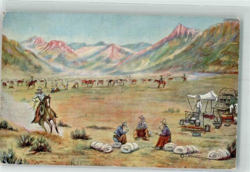 sign. Dude J.H. Herde Pferde Cowboy