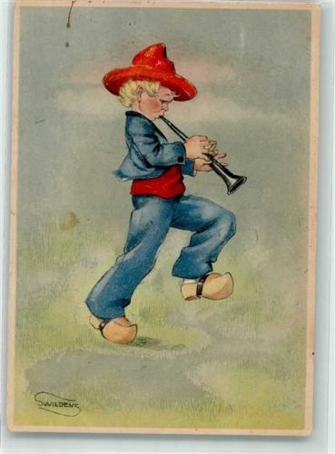 1943 sign. S. Wilden Kind Flöte Holzschuhe