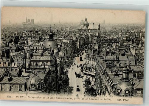 Paris 1930 Vogelschau Rue Saint-Antoine