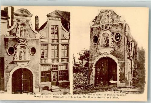 Ypres Brasserie Donck vor und nach der Bombardierung