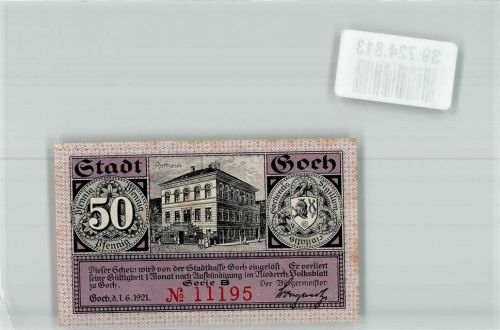 Goch 1921 50 Pfennig Gutschein Nr. 11195 Serie B Rathaus