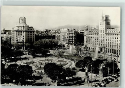 Barcelona 1960 Plaza Cataluna Straßenbahn Auto
