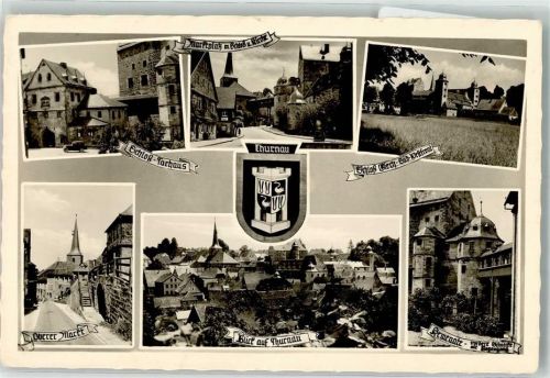 95349 W8656 Thurnau Foto AK Schloss Torhaus Marktplatz Kirche Oberer Markt Auto Wappen