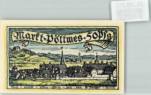 Pöttmes sign. Jaeger Historische Stadtansicht 50 Pfennig