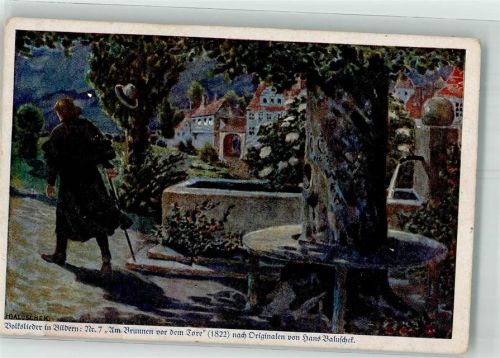 sign. Baluschek Am Brunnen vor dem Tore Karte der Deutschen Kolonial-Kriegerspende Hugo Bermühler Verlag Volkslieder in Bildern Nr. 7 Künstlerkarte