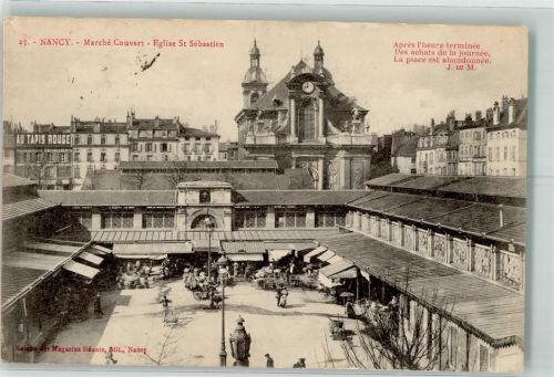 Nancy 1915 Markthalle und St.Sebastien Kirche Marktszene