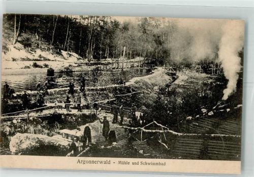 Troyes 1915 Mühle Schwimmbad Argonnerwald Feldpost WK I Köngil.Preuss.66 Res.Inf.Brig.