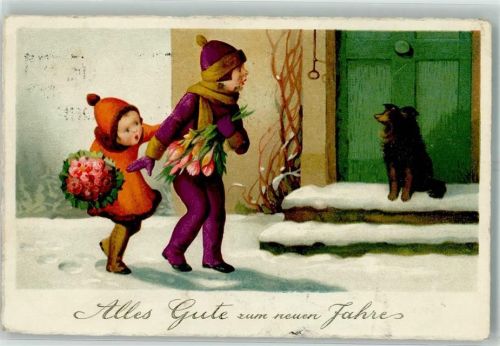 1927 Kind Blumen Hund Winter B und R Nr. 7917