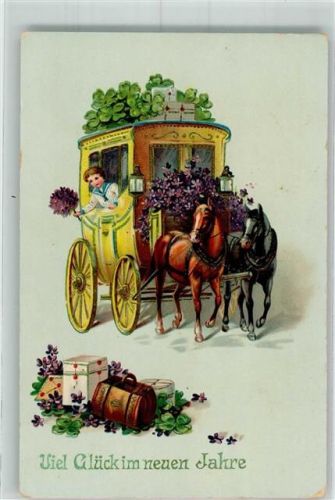 1914 Postkutsche Kleeblätter Kind Veilchen