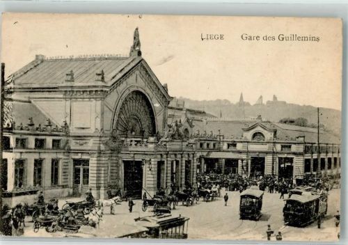 Liege 1916 Bahnhof Straßenbahn Kutsche Feldpost WK I Lanstst. Inf.Batl. Erlangen