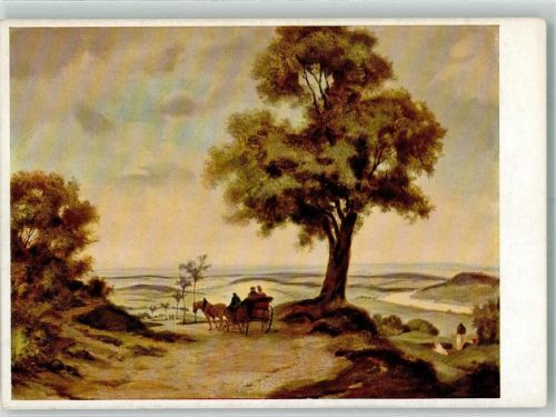 Glückliche Fahrt Einspännige Kutsche passiert alten Baum Verlag Deutsche Heim-Kunst Nr. 807