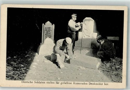 Deutsche Landser und Steinmetze erstellen für gefallene Kameraden Denkmäler Verlag Karl Voegels WK I