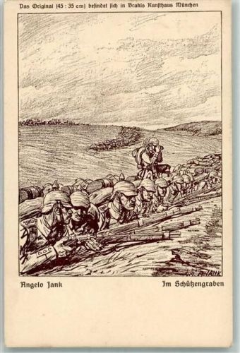 1915 sign. Jank, Angelo Deutsche Landser stehen angespannt im eng besetzten Graben