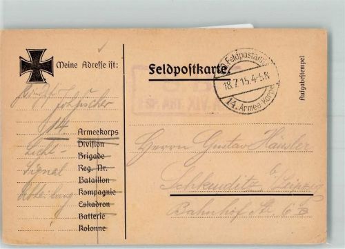 1915 Feldpostamt 14. Armee-Korps