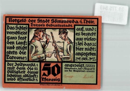 Sömmerda 1921 50 Pfennig Dreyse`s Geburtsstadt