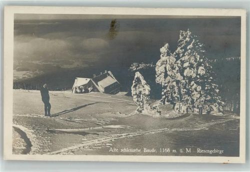 Alte schlesische Baude Winter Foto AK