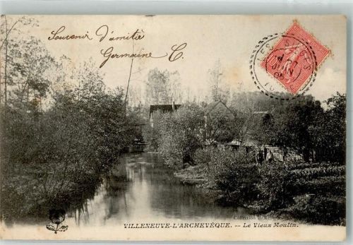 Villeneuve-l'Archeveque 1905 Mühle Briefmarke Bidlseite