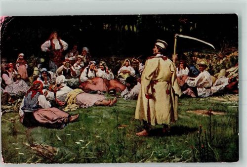 1909 sign. Wodzinowski W. Ruhepause beim Hafer ernten Verlag J. Czerneckiego Nr. 36