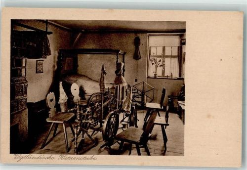 Bauernhaus Vogtländische Hutzenstube Spinnrad Interieur Heimatschutz Postkarten