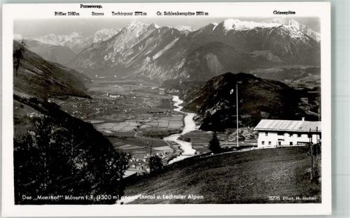 Telfs Gasthaus Menthof mit Inntal und Lechtaler Alpen Fotograf Hans Huber Nr. 5276