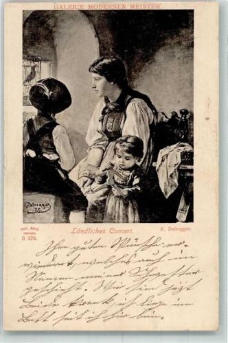 1911 Ländliches Konzert Eine Mutter mit ihren Kindern lauschen dem Gesang eines eingesperrten Vogels