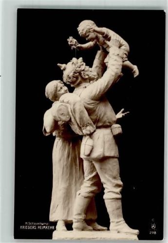 Skulptur Kriegers Heimkehr von Schievelkamp Landser mit Frau und Kind WK I