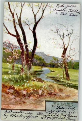 1902 Frühling Landschaft sign. Verlheim B.K.W.I. Nr.729-1