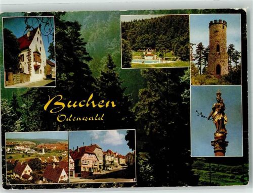 74722 W6967 Buchen Odenwald 1964 - Schwimmbad Denkmal Säule Aussichtsturm