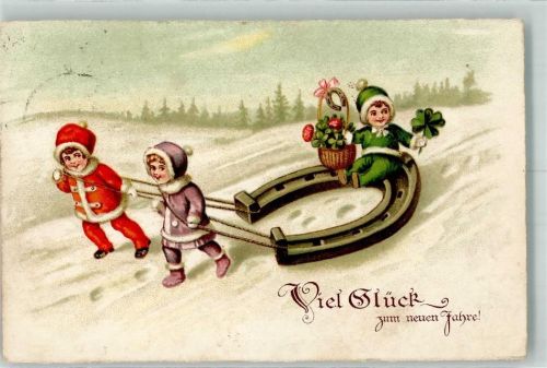 1932 Neujahr Kinder Glücksklee