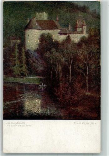 1918 sign. Payer, Ernst See mit Burg im Mondschein Verlag Wiener Kunst B.K.W.I. Nr. 2048 Maschinenstempel